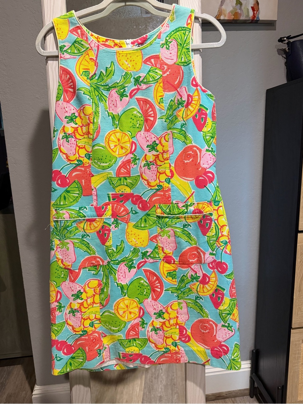 Vintage white label Lilly Pulitzer Juice Bar Shift Dress Sz 6 w/pockets 💚 🍒 🍋‍🟩